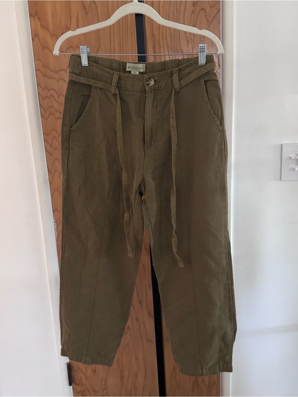 Sundance Olive Green women’s Casual Drawstring cool and linen blend Pants 4
